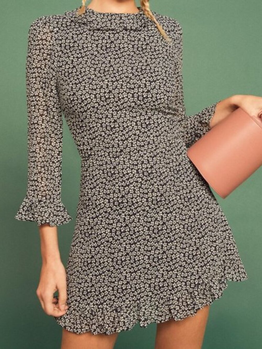 Reformation Stevie Ansel Dress NWT Size 2 Black Floral Ruffle Mini